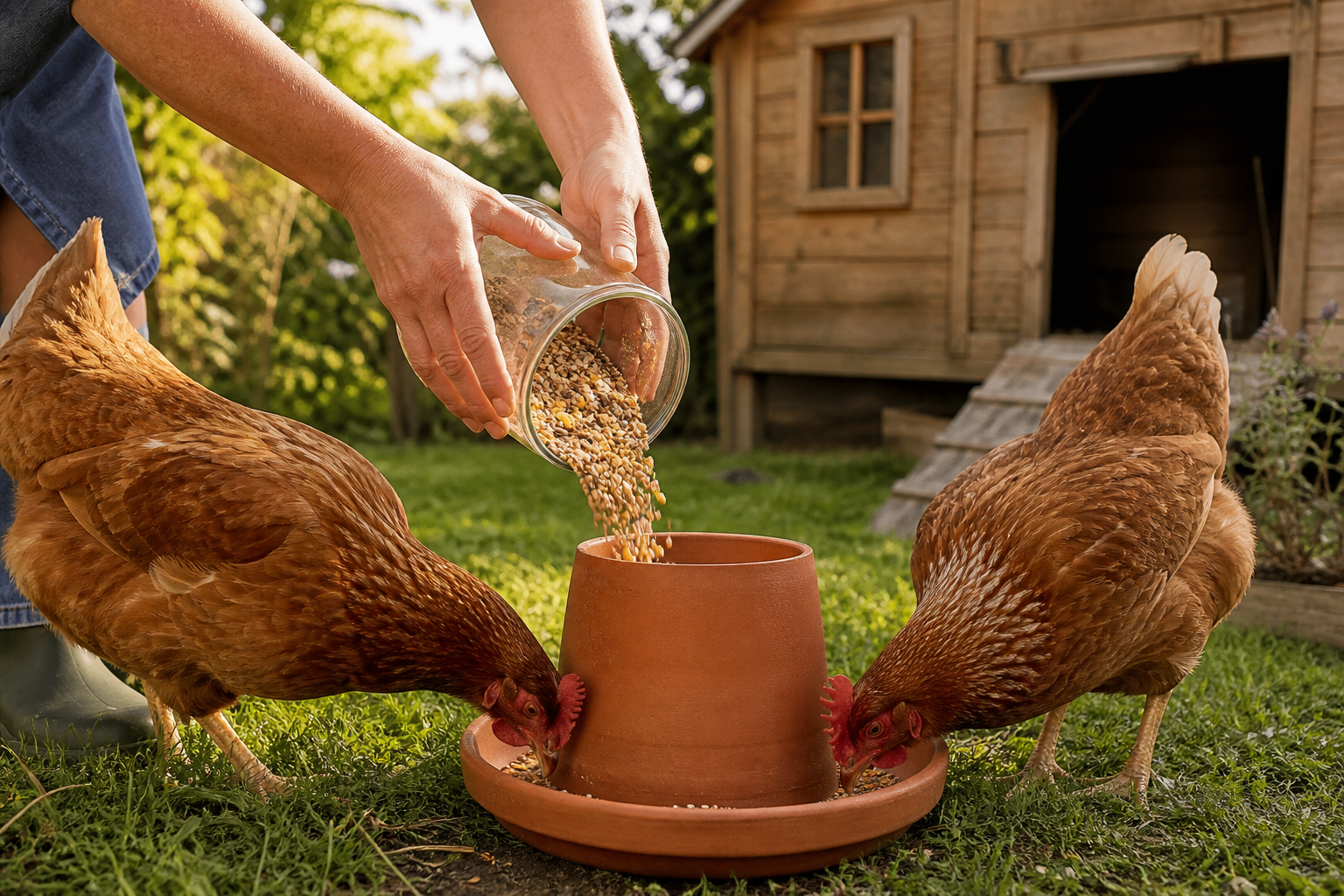 Combien donner à manger à ses poules — grains et aliment complet