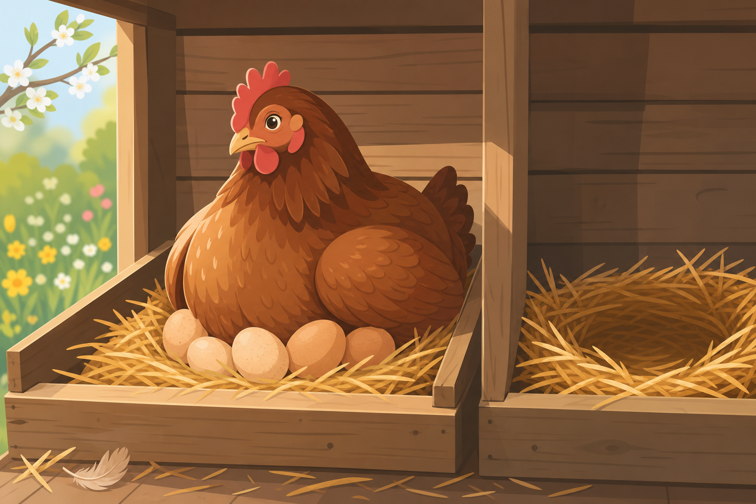 Poule couveuse sur le nid — illustration